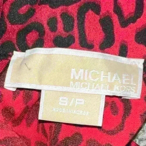 Mkors red/black  animalprint Sz S/P Sleeveless Mock Neck Mob Wife Office Siren - Picture 6 of 7